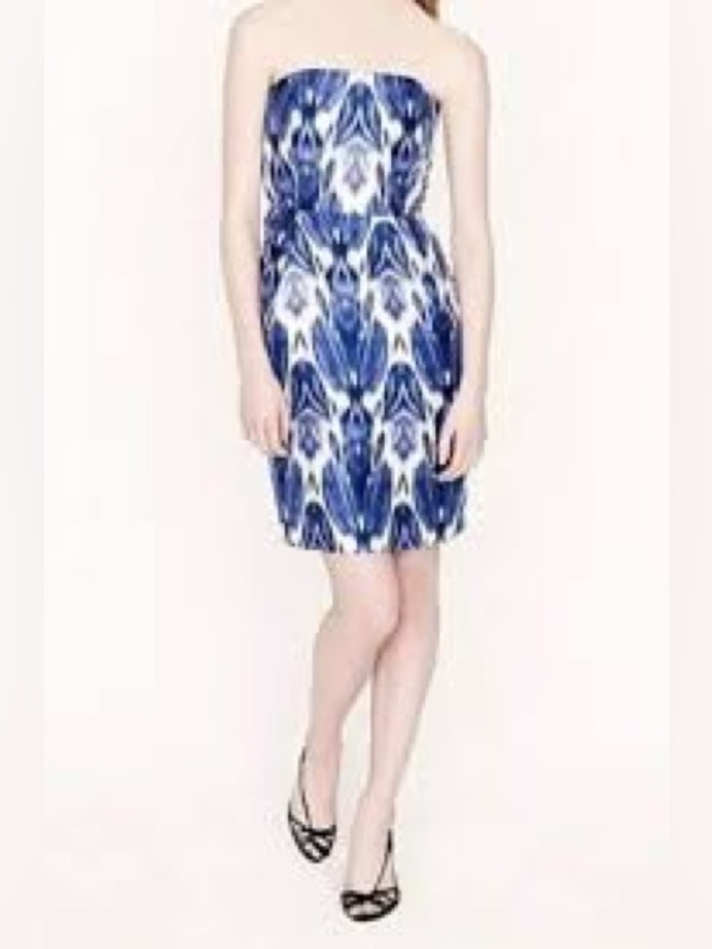 100% silk J. Crew Strapless Blue Ikat Sheath Dress 974